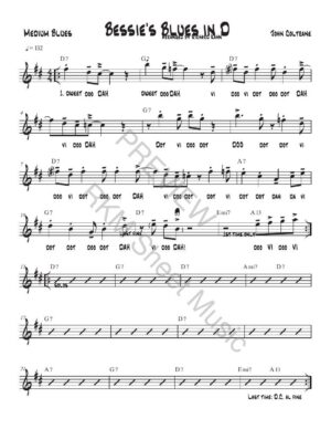 Bessie's Blues in D, with Lyrics and Articulations