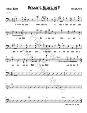 Bessie's Blues in F, Bass Clef, with Lyrics and Articulations