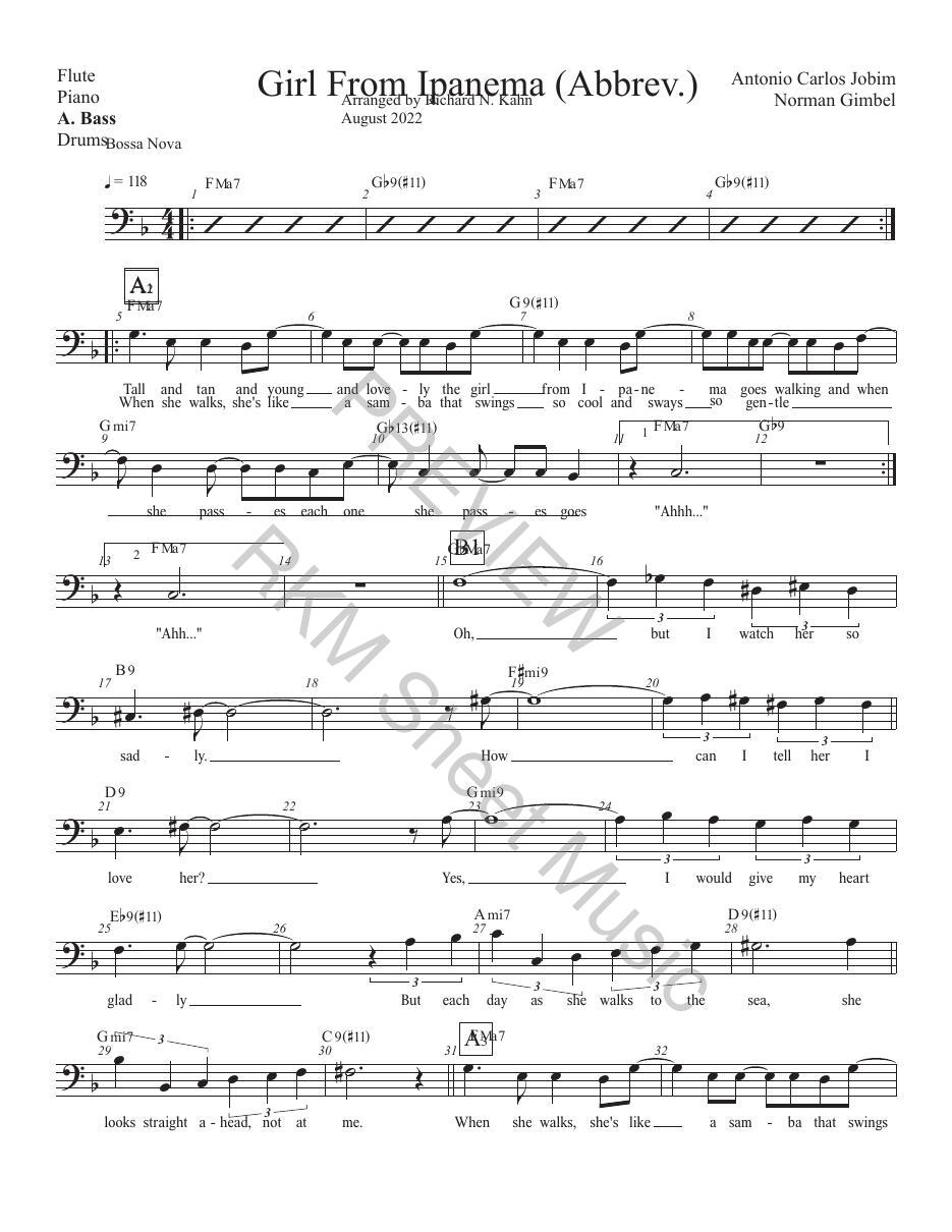 Girl From Ipanema, in F (Abbrev.), Bass