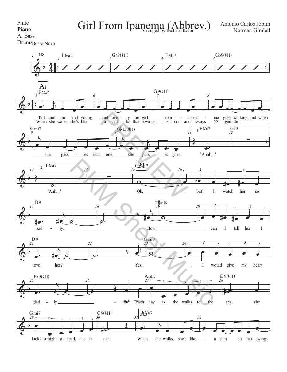 Girl From Ipanema, in F (Abbrev.), Piano
