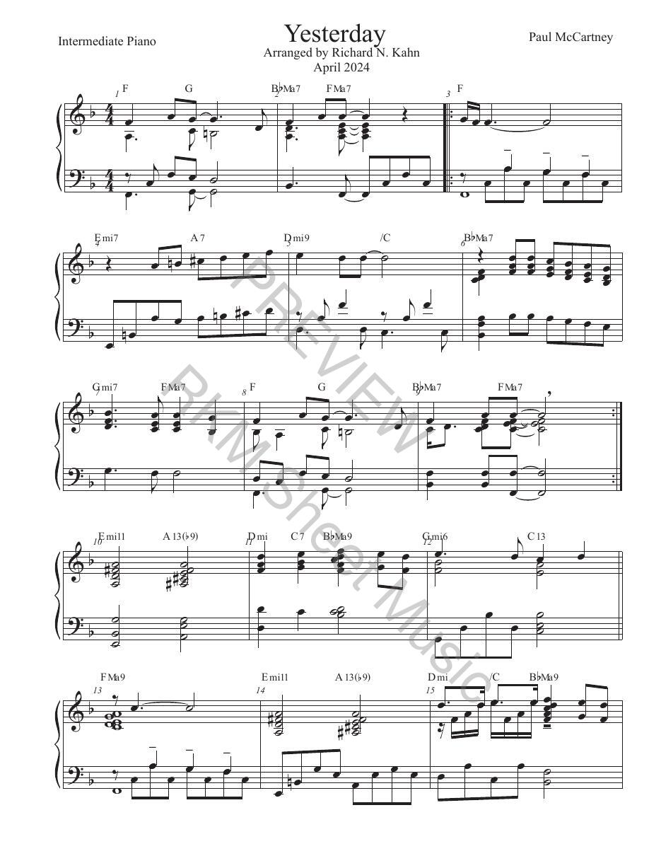 Yesterday, Solo Piano