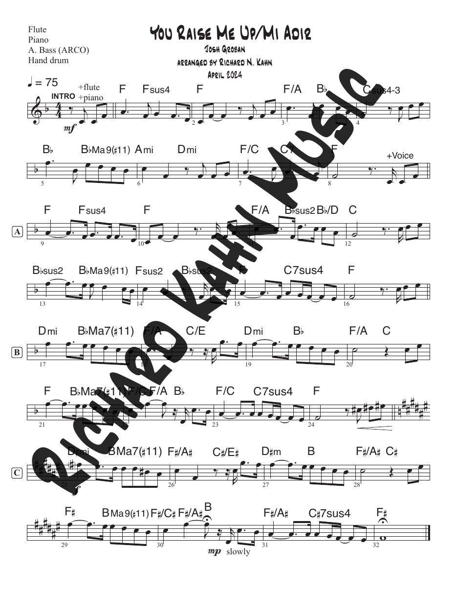 You Raise Me Up:Mi Adir in F